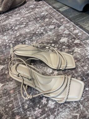 Marc Fisher Taupe Braided Strap Block Heel Sandals